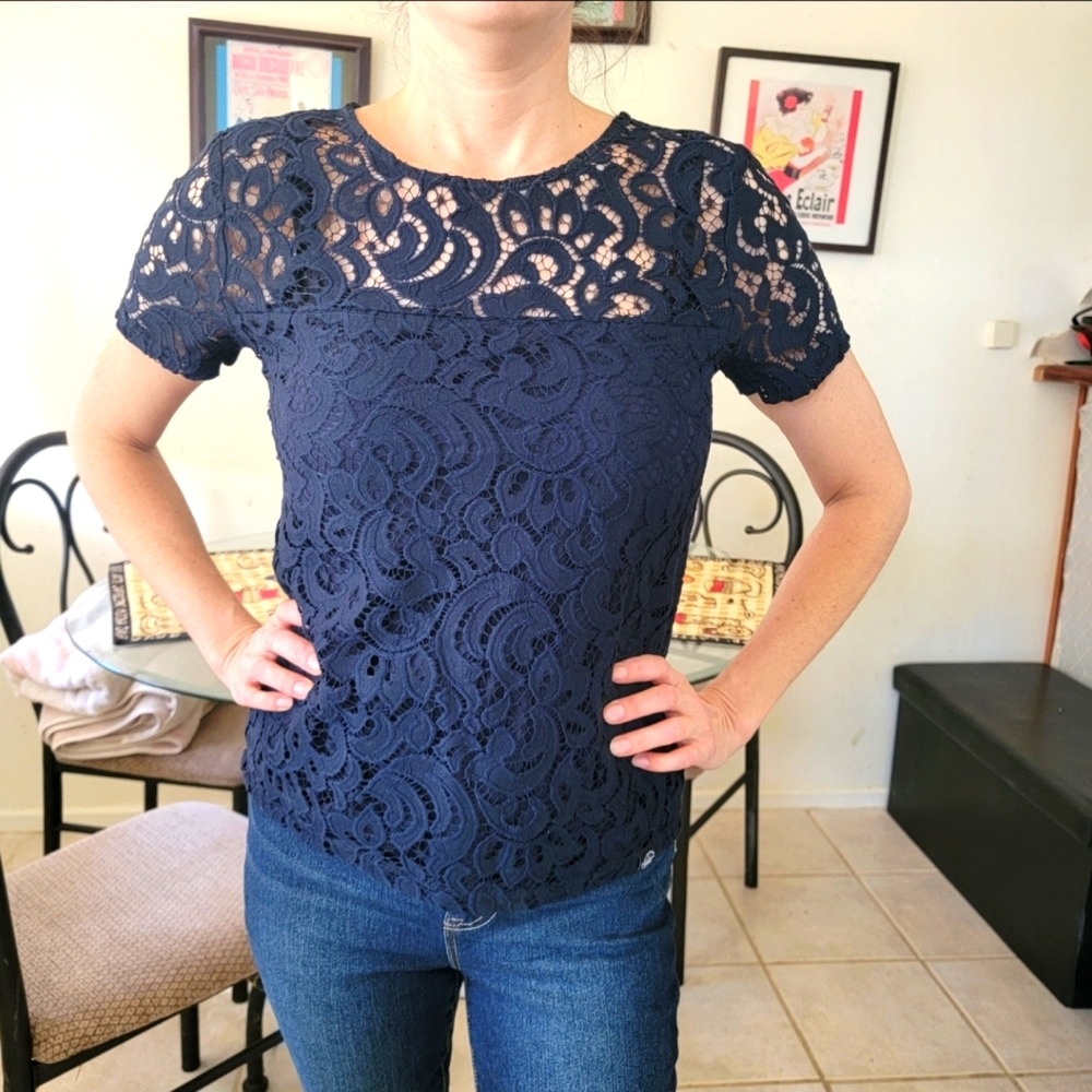 Superdry Navy Lace Top XS NWT